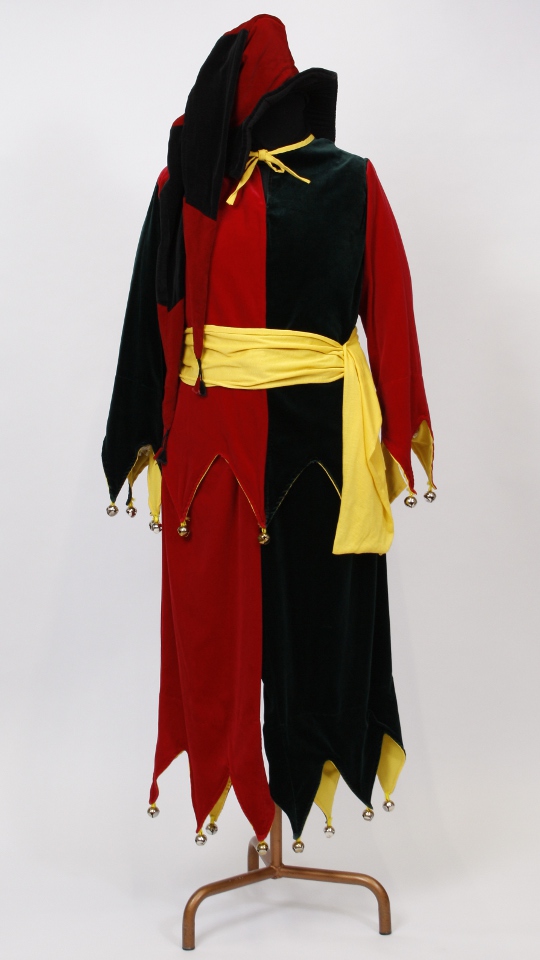 Hofnarr Outfit Grün-Rot (Hemd, Hose, Haube und Schärpe) mieten