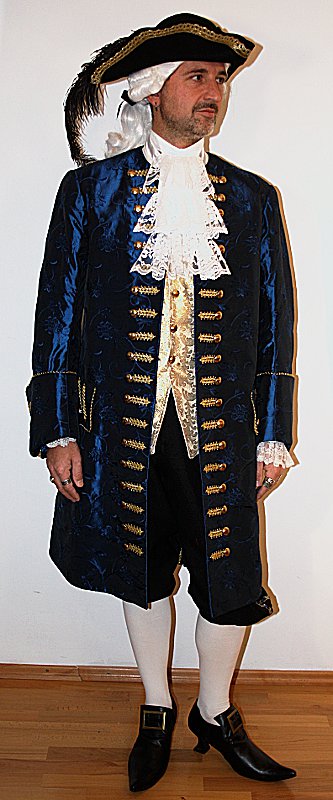 Rokoko – Karneval in Venedig Outfit – Blau-Schwarz (Weste und Jabot) mieten