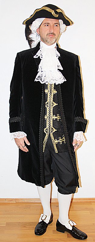 Rokoko – Karneval in Venedig Outfit – Schwarzer Samt (Weste und Jabot) mieten