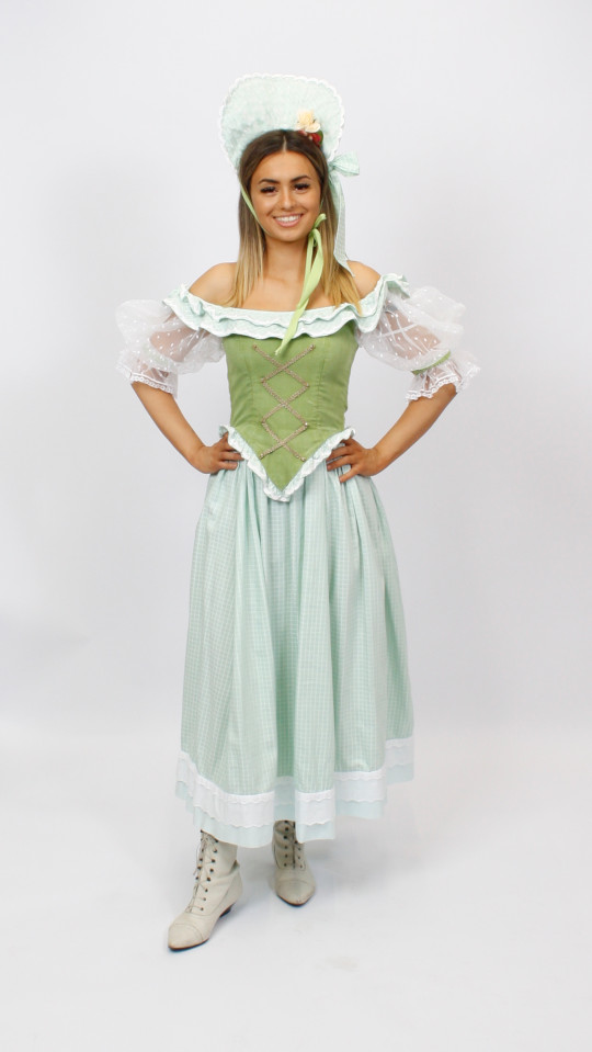 Jahrhundertwende – Biedermeier – Outfit Mint (Kleid und Hut) mieten