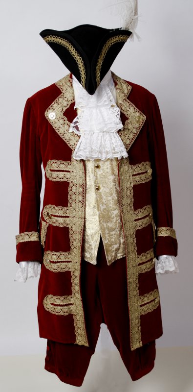 Rokoko Outfit Roter Samt (goldene Weste und Jabot) mieten