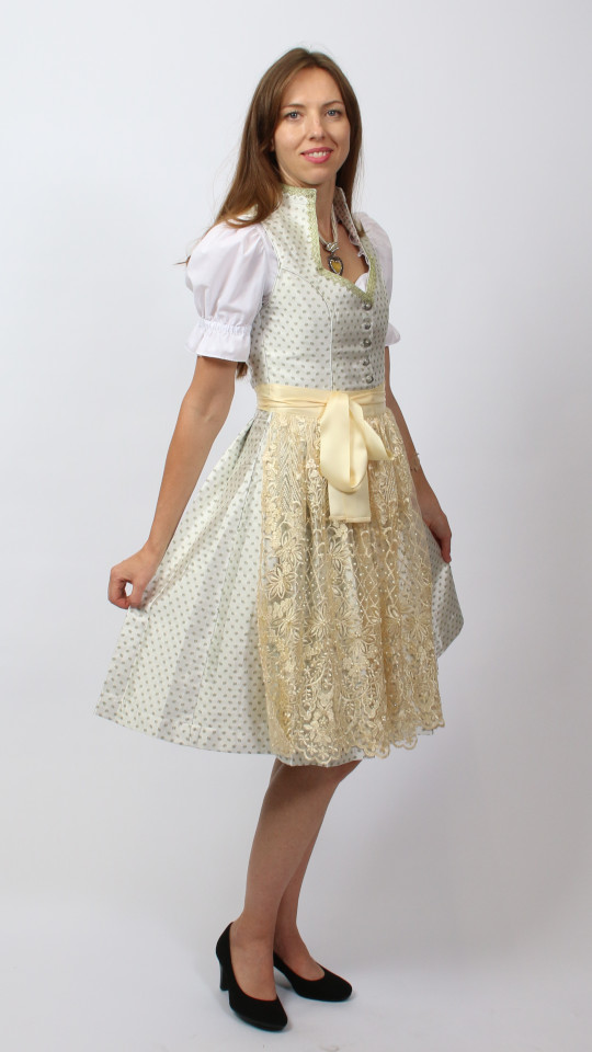 Dirndl – Weiß-Gold – Damen (Dirndl, Schürze und Bluse) mieten
