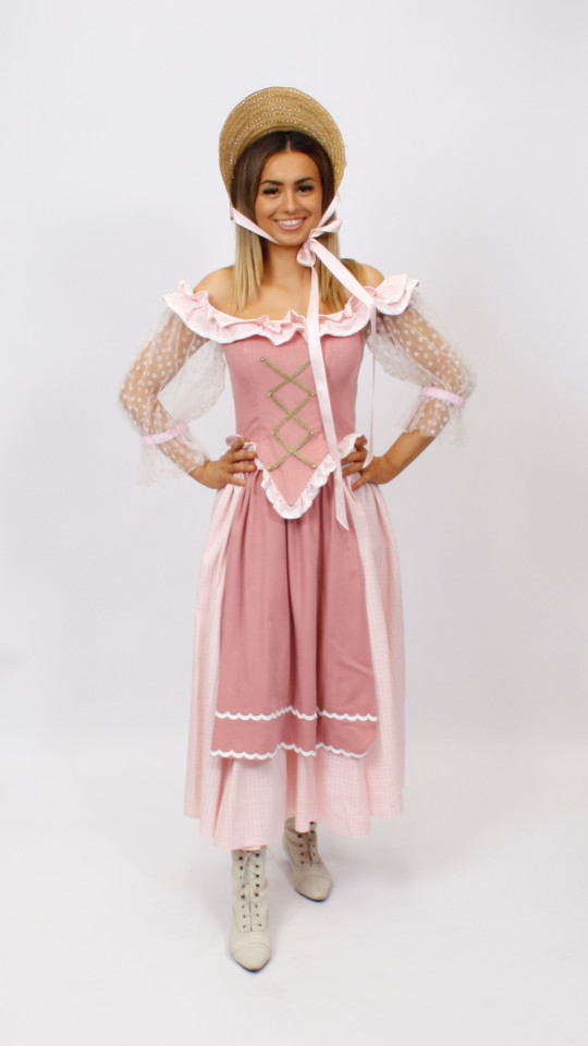 Biedermeier – Outfit Rosa-Kariert (Keid und Hut) mieten