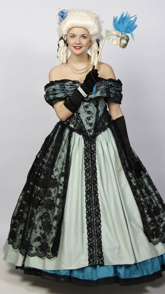 Rokoko Outfit – Türkis (Kleid, Reifrock, Pompadure) mieten