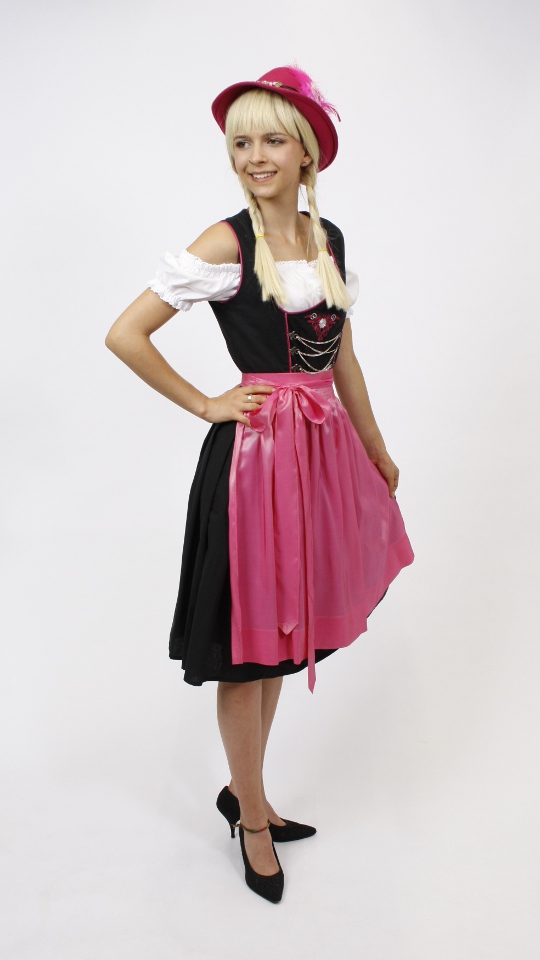 Dirndl – Schwarz-Rosa – Damen (Dirndl, Schürze und Bluse) mieten