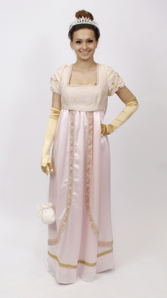 Empire – 19. Jahrhundert Outfit – Damen – Rosa (Kleid, Handschuhe und Pompadure) mieten