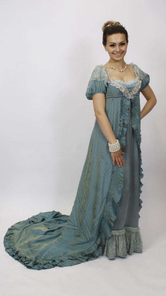 Empire – 19. Jahrhundert Outfit – Damen (Kleid, Pompadure, Kette und Armband) mieten