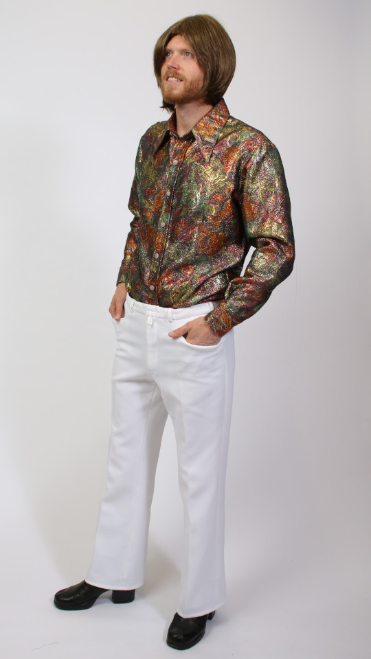 70er Jahre Outfit – Bunt (Hemd, Hose, Kette und Brille) mieten