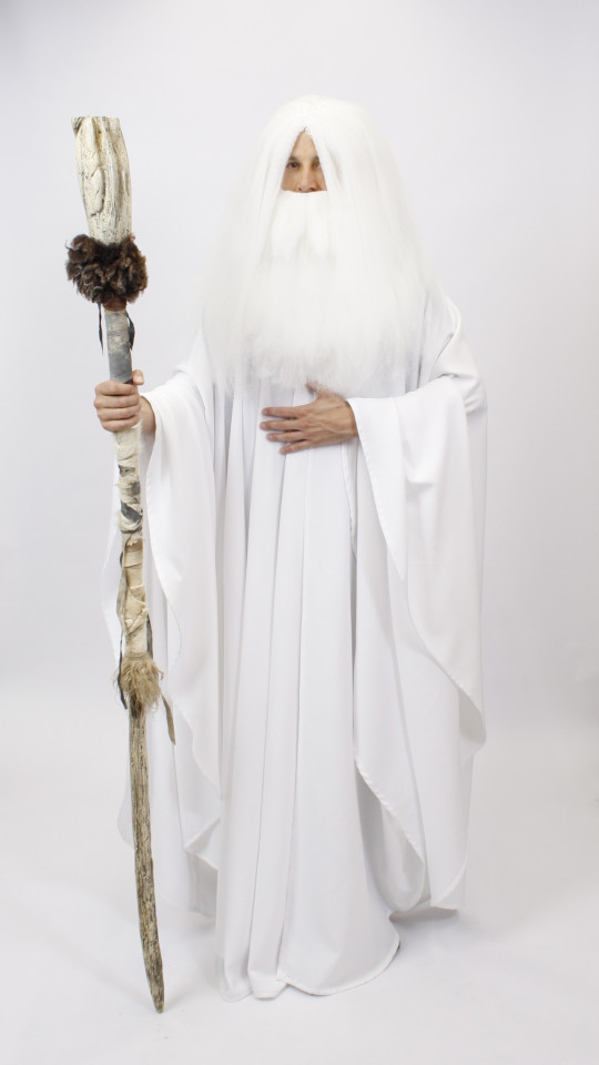 Magier Outfit – Weiß (Kutte und Kordel) mieten