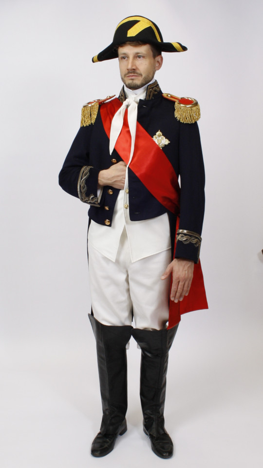 Napoleon Outfit – Herren – Dunkelblau (Jacke, Epauletten, Orden, Schärpe, Zweispitz, Weste