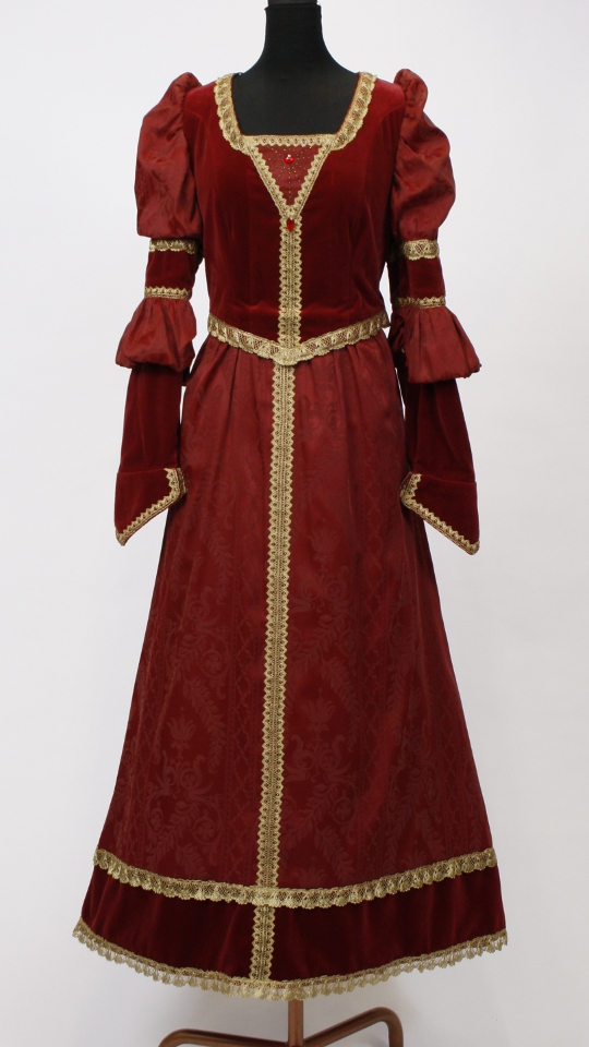 Mittelalter Outfit – Damen – Bordeaux (Kleid, Wollcape, Beutel, Stirnband und Kette) miete