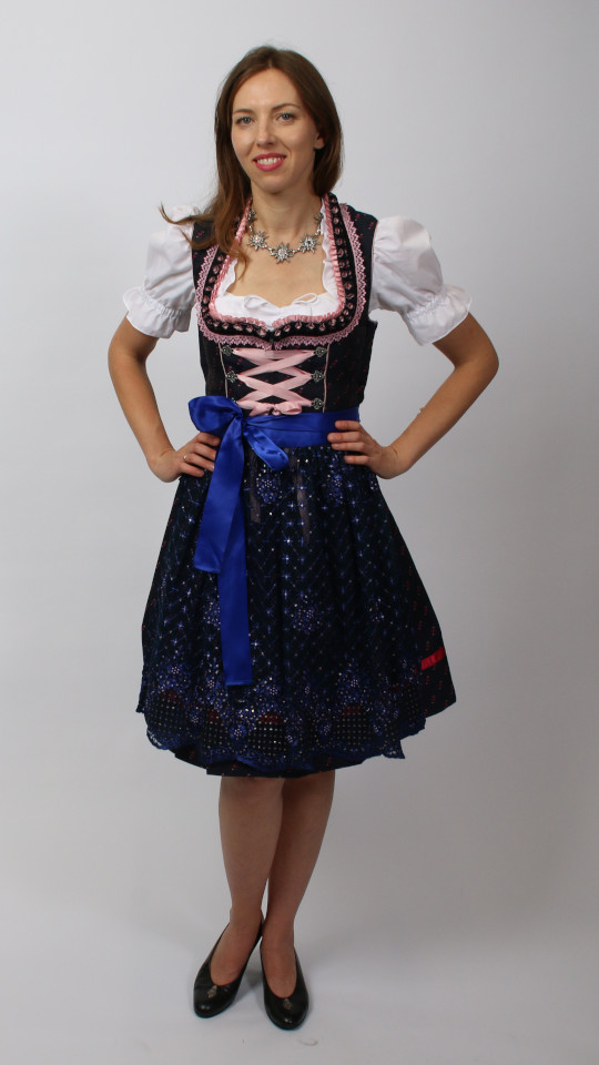 Dirndl – Dunkelblau-Rosa – Damen (Dirndl, Schürze und Bluse) mieten