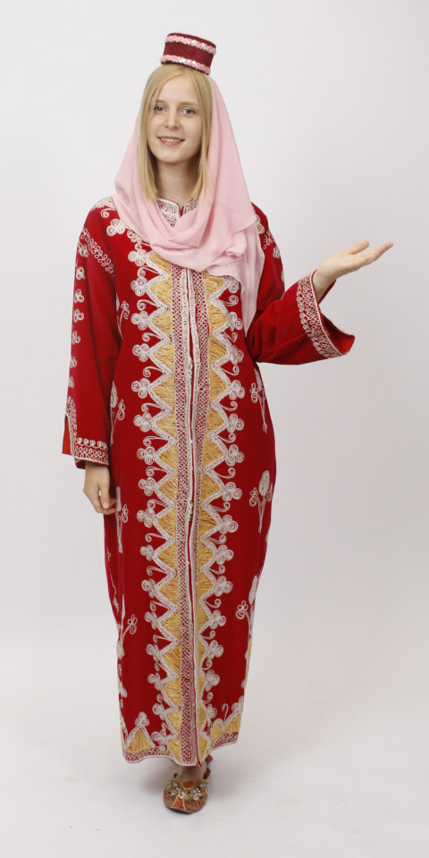 Orientalische Prinzessin – 1001 Nacht Outfit – Rot (Kutte und Hut mit Schleier) mieten