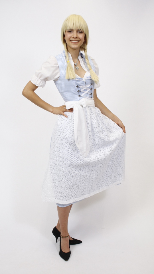 Dirndl – Hellblau-Weiß – Damen (Dirndl, Schürze und Bluse) mieten