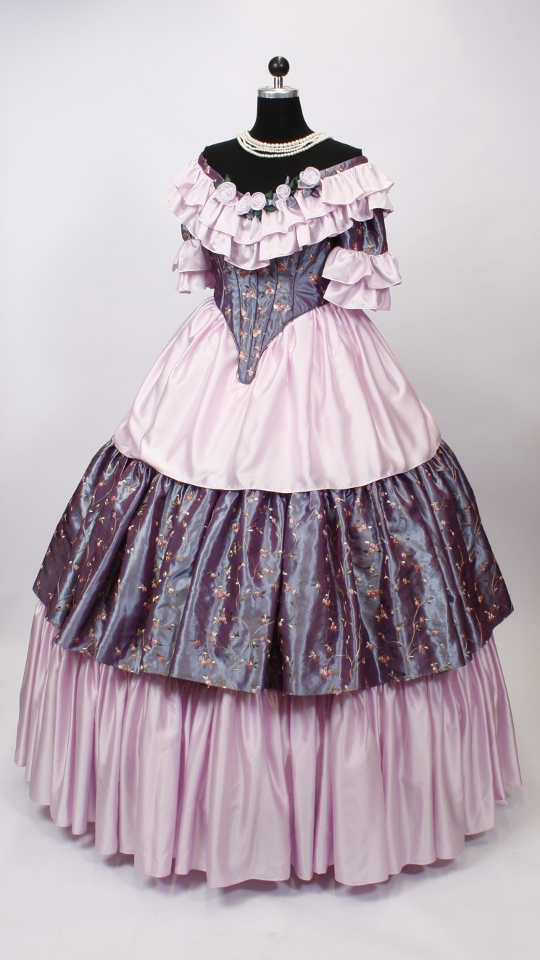 Biedermeier Outfit – Damen – Rosa-Purpur (Kleid und Reifrock) mieten