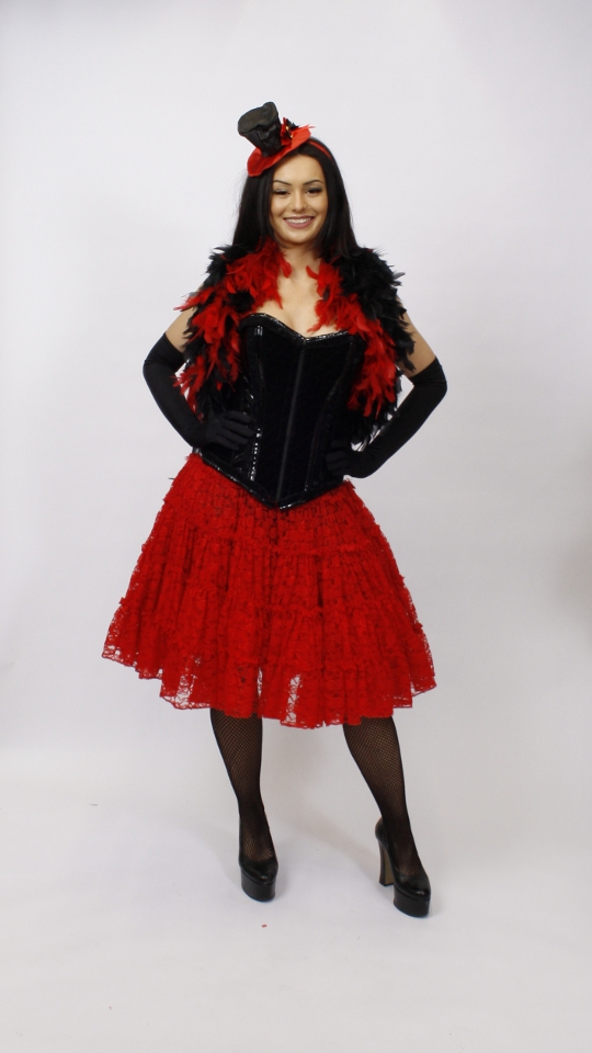 Burlesque – Moulin Rouge – 20er Jahre Outfit (Corsage, Petticoat, Handschuhe und Federboa)