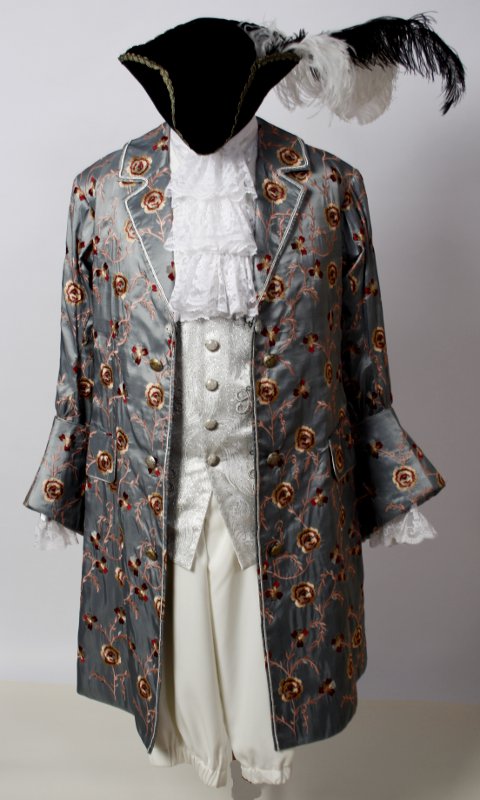 Rokoko Outfit Grau (weiße Weste und Jabot) mieten