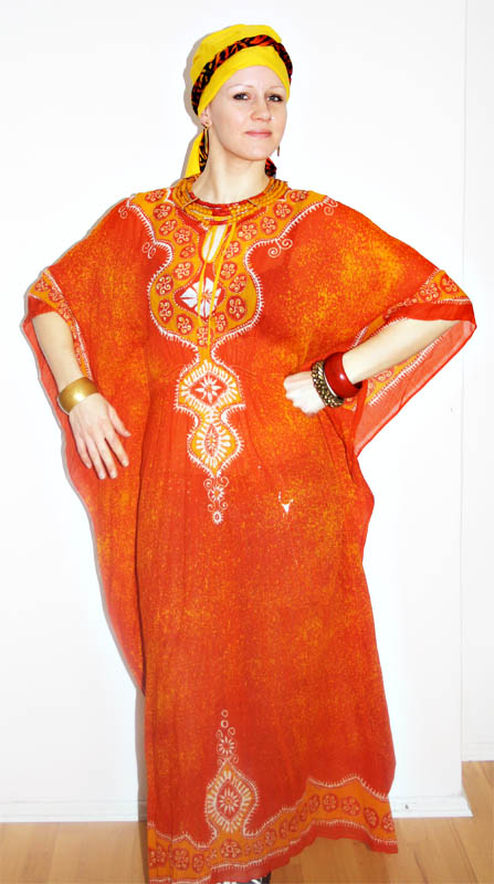 Afrikanerin Outfit – Gelber Turban (Gewand, Turban, Ohrringe und Kette) mieten