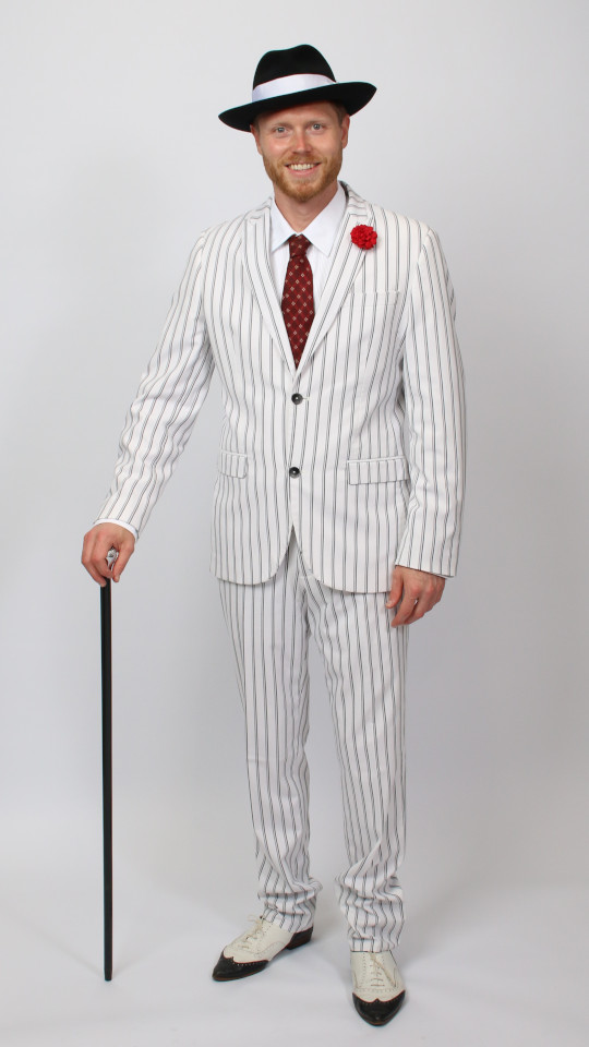 20er-30er Jahre Outfit – Nadelstreifenanzug (Hemd, Hut und Krawatte) mieten