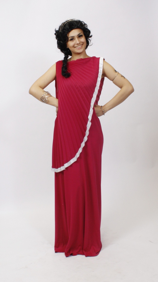 Griechin Outfit – Pink-Weiß (Kleid und 2x Armband) mieten
