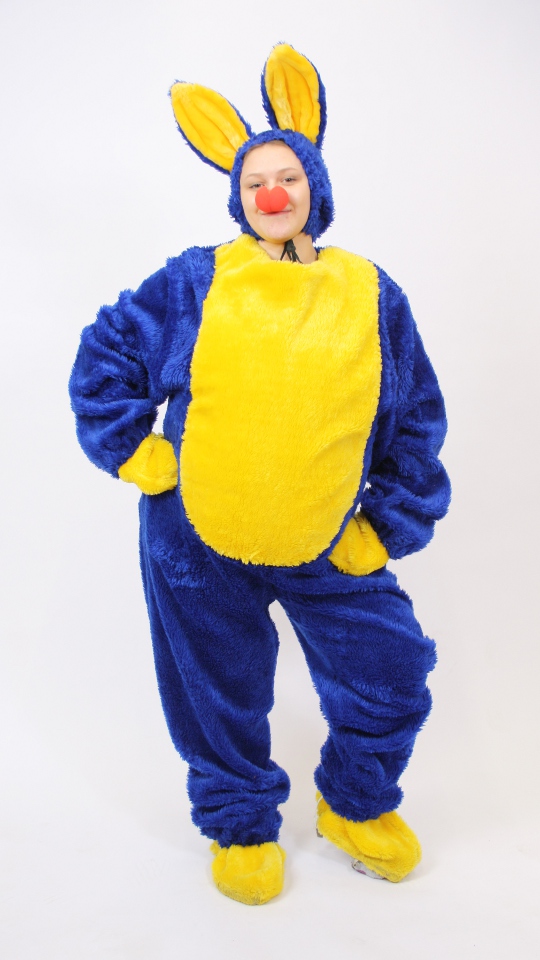 Hase – Outfit Blau-Gelb (Overall, Handschuhe, Gamaschen und Mütze) mieten