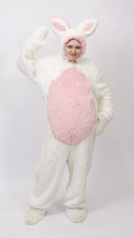 Hase Outfit Weiß-Rosa (Overall, Mütze, Gamaschen und Handschuhe) mieten
