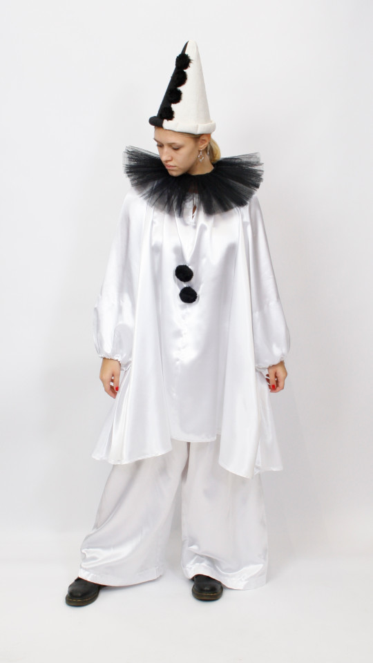 Clown – Harlekin – Bajazzo Outfit (weißes Hemd und Tüllkragen) mieten