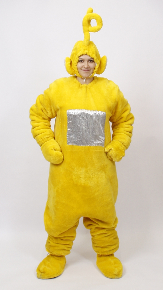 Teletubbie Outfit Gelb (Overall, Gamaschen, Handschuhe und Mütze mit Antenne) mieten