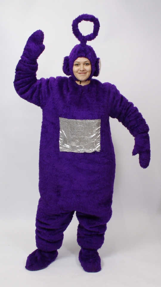 Teletubbie Outfit – Lila (Overall, Gamaschen, Handschuhe und Mütze) mieten
