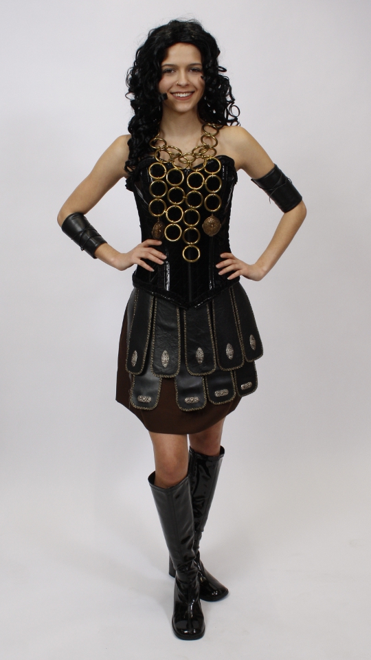 Amazone Outfit (Ledercorsage, Lendenschurz, Rock, Kette und Beinschienen) mieten