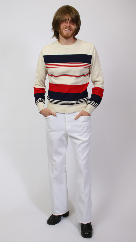 70er Jahre Outfit – Original – Gestreift (Hemd, Hose, Kette und Brille) mieten