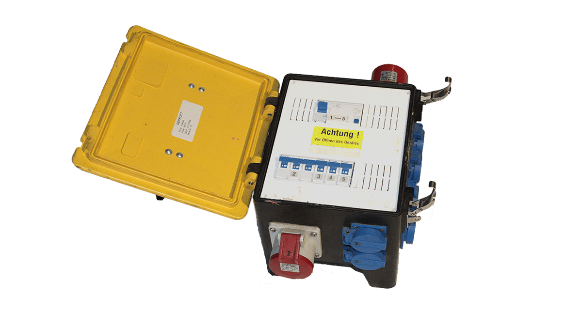 Vollgummiverteiler CEE 32A/400V auf CEE 32A,CEE 16A,Schuko mieten
