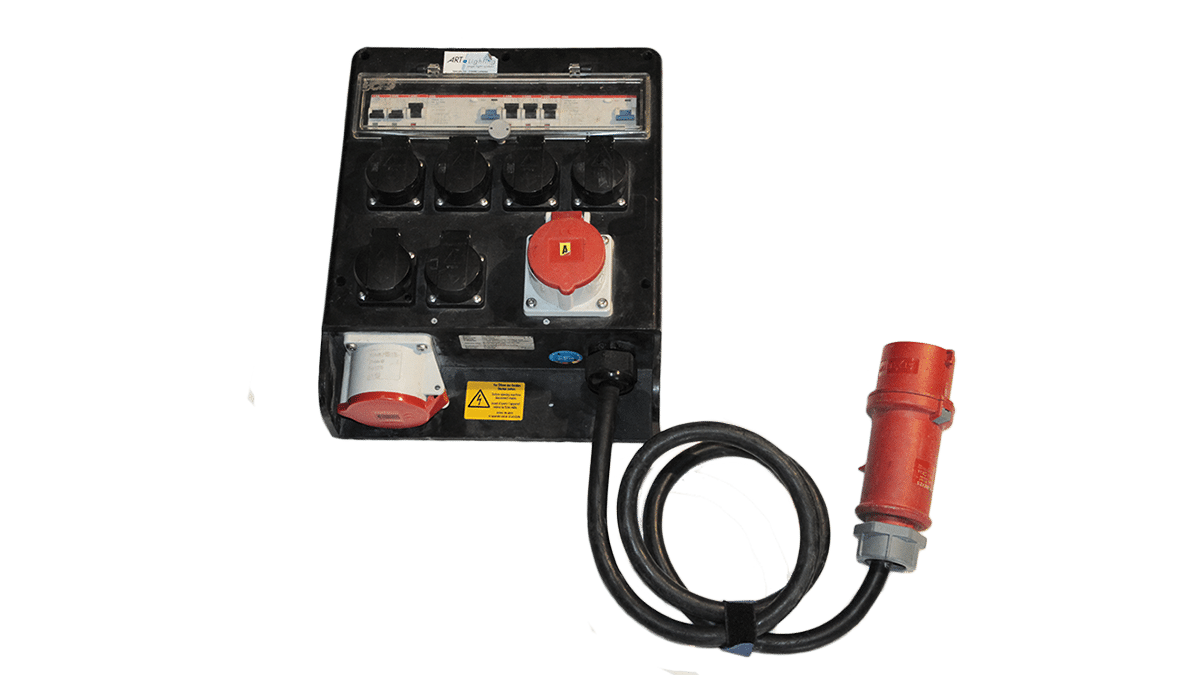 Vollgummiverteiler CEE 32A/400V mit 2 RCDs auf CEE 32 A, CEE 16A, 6 x Schuko mieten