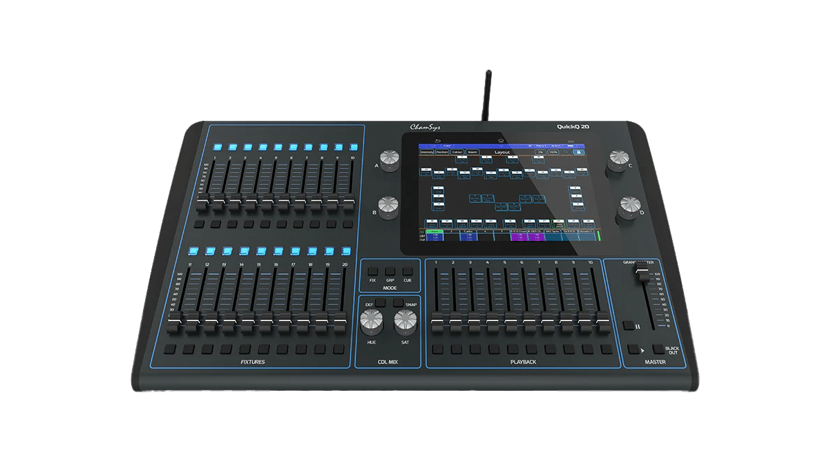 ChamSys – QuickQ 20 Lightcontroller, 9.7“ Touchscreen, 2 DMX Universen, 20 Fader mieten