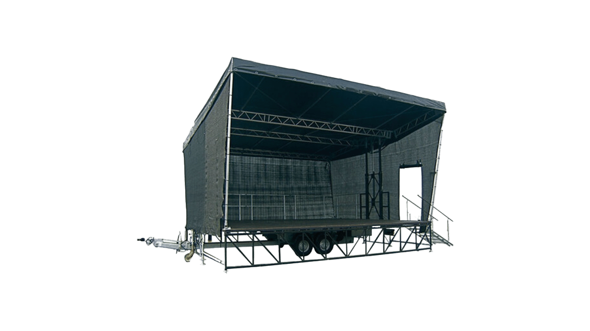 SmartStage 45 – Bühnenanhänger 7,10 x 6,20 | Lichte Höhe 4m | 800 KG Dachlast mieten