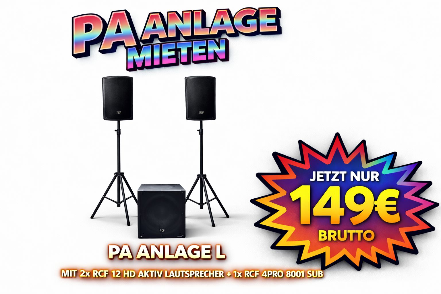 Lautsprecher Musikanlage Tonanlage Musikboxen PA Anlage mieten – XL, L, oder S | Professionelle Beschallung für Events – 3