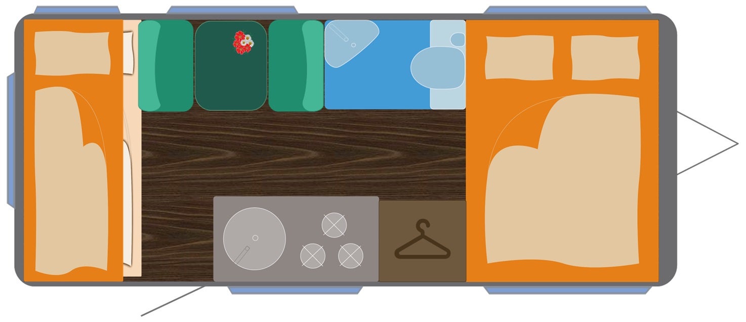Wohnwagen TEC-410 4-Pers. Etagenbetten uund Heckgarage nur 850 kg leicht – 3