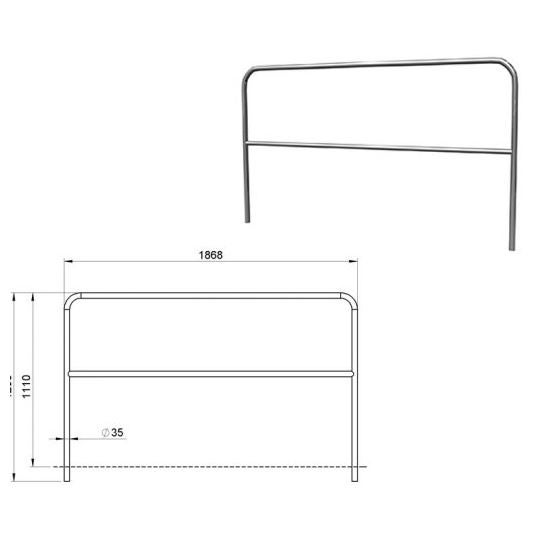 Aluminium-Geländer / Bühne für Bühnenpodeste 2 m, mit 1 Querstrebe