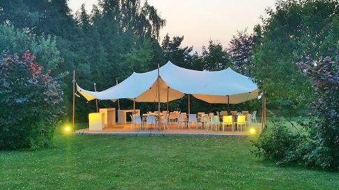 Stretchzelt, Tipi Zelt, Partyzelt, Zeltmembran 10 x 7,5 m weiß/creme - 75 qm