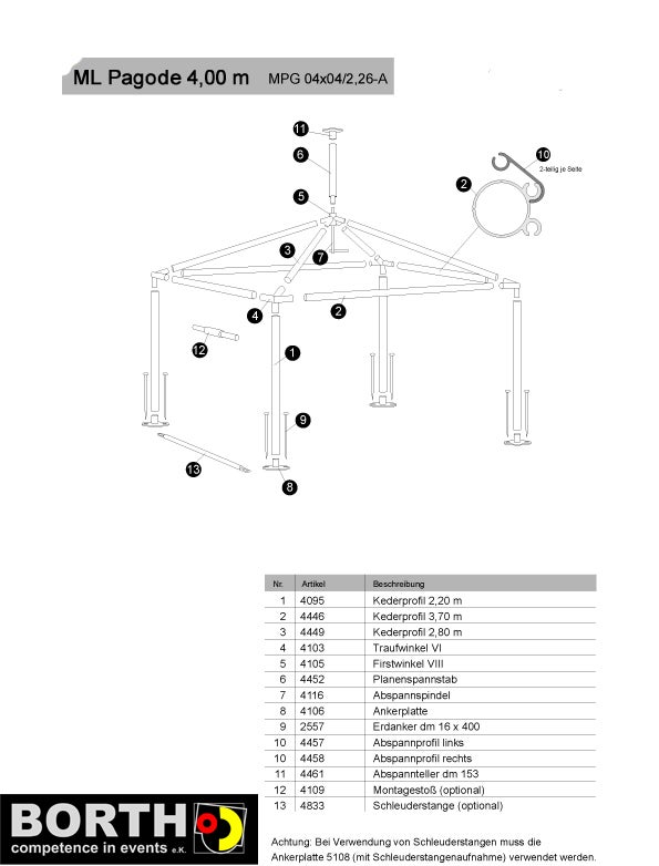 Pagode / Zelt mit elegantem Spitzdach und abnehmbaren Seitenwänden 4x4 m – 2