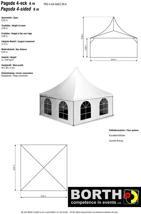 Pagode / Zelt mit elegantem Spitzdach und abnehmbaren Seitenwänden 5x5 m – 2