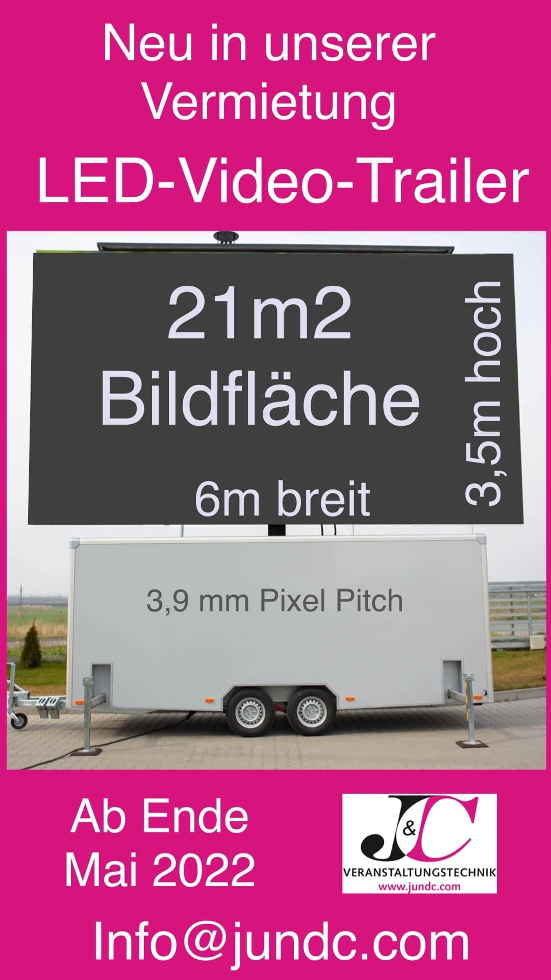 LED-Trailer 21m², 600x350cm Bildmaß, Format 16:9, 3,9mmLED´s – 4