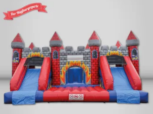 XL Hüpfburg mit zwei Rutschen - Ritterburg Rot 6x8m