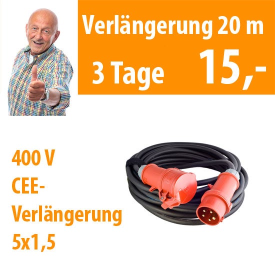 Kabel 400 Volt 20 m CEE-Verlängerung 5x1,5