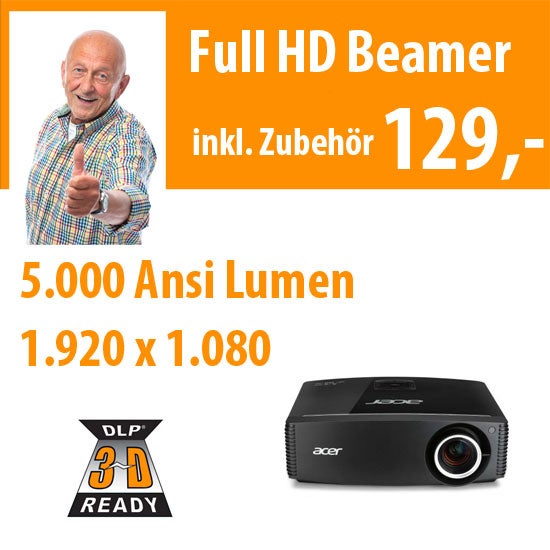 5.000 Ansi Lumen tageslichttauglicher DLP Full HD Beamer