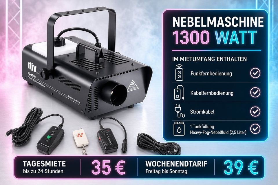 Nebelmaschine 700 1300 W inkl Fluid mieten bei Express-Music – 2