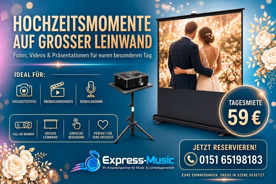 Beamer Leinwand Fotos Videos mieten bei Express-Music