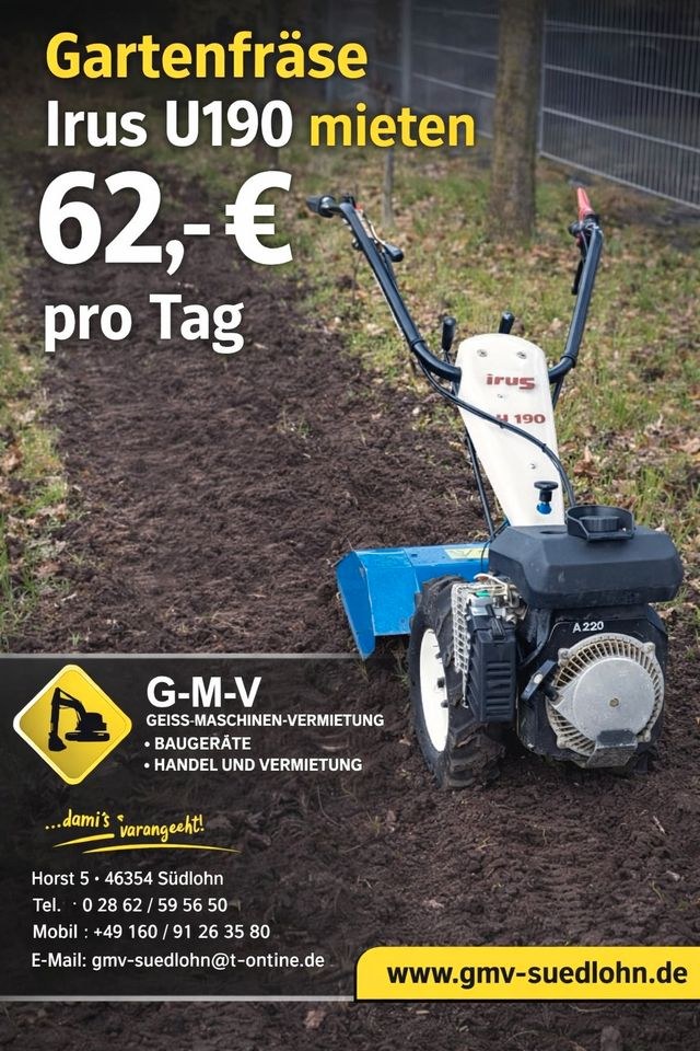 Gartenfräse Bodenfräse Einachser Irus U190 mieten in Südlohn