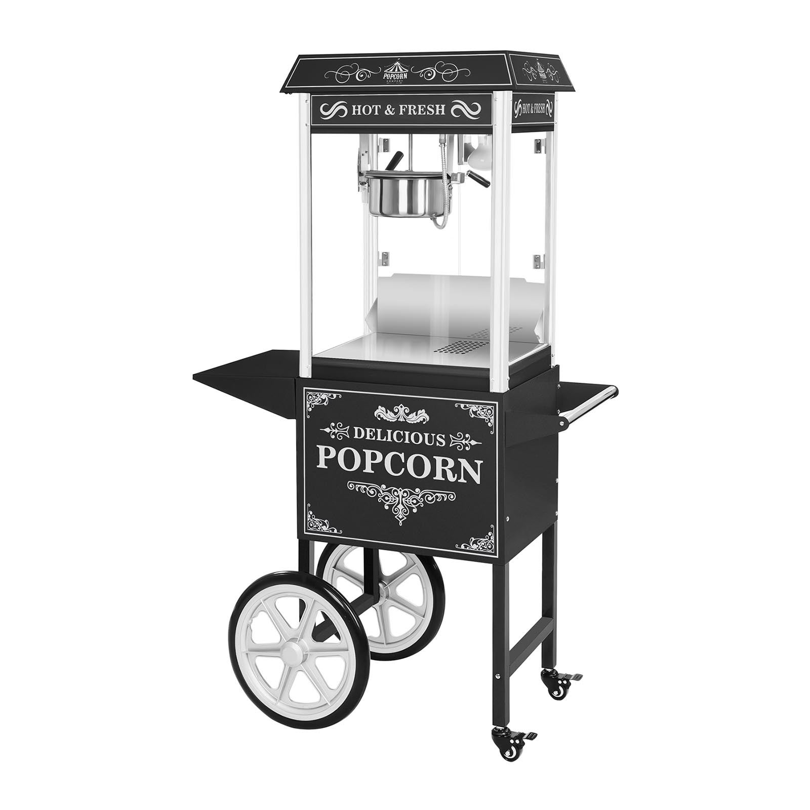 Popcornmaschine mit Wagen - Retro-Design - schwarz