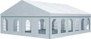Festzelt MultiFlex 10,00m x 9,00m ohne Holzfußboden, Grundfläche:90,00m², Giebel mieten